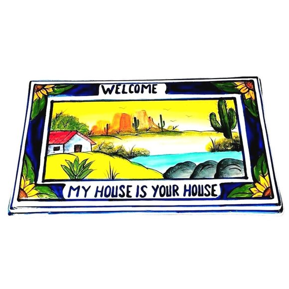18 X 10 Mexican Talavera Wall Art Pottery Welcome Sign My House Is Your House - Picture 1 of 9